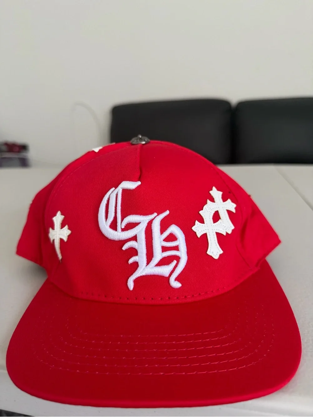 Red Gothic CH Cross Embroidered Baseball Cap Adjustable Unisex